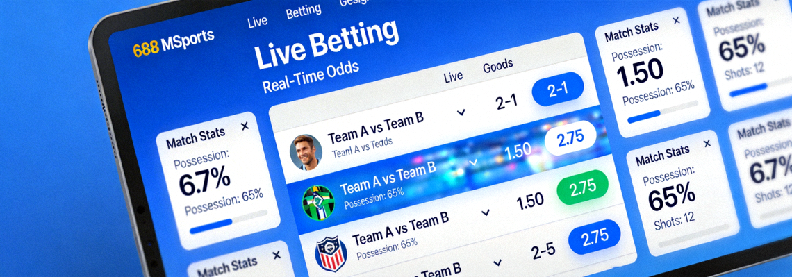 Tampilan antarmuka live betting M88 MSports dengan odds dan statistik pertandingan secara real-time
