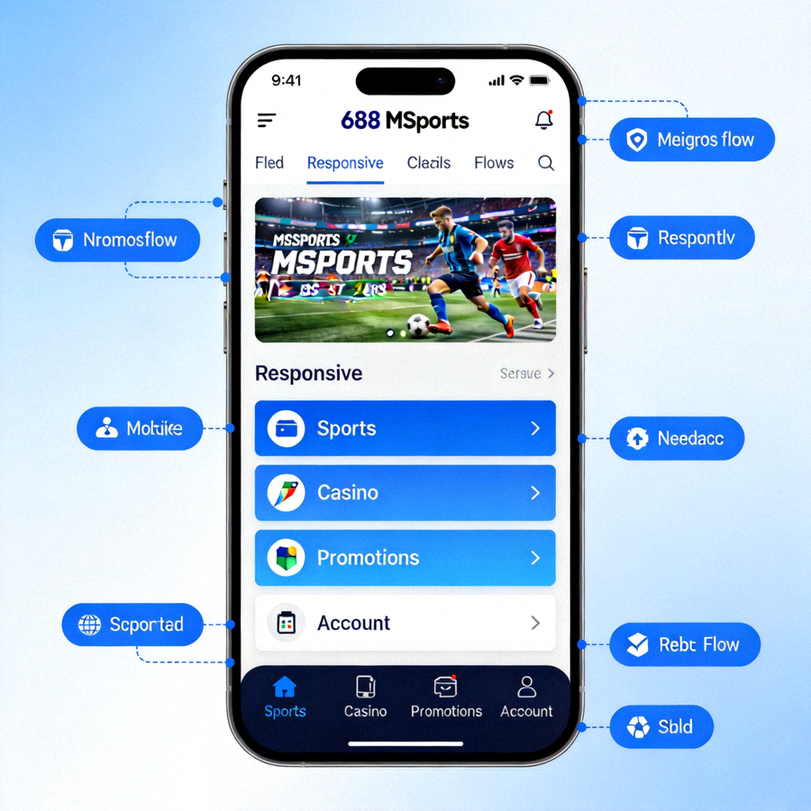 Tampilan responsif M88 MSports pada perangkat mobile smartphone dengan menu yang mudah diakses